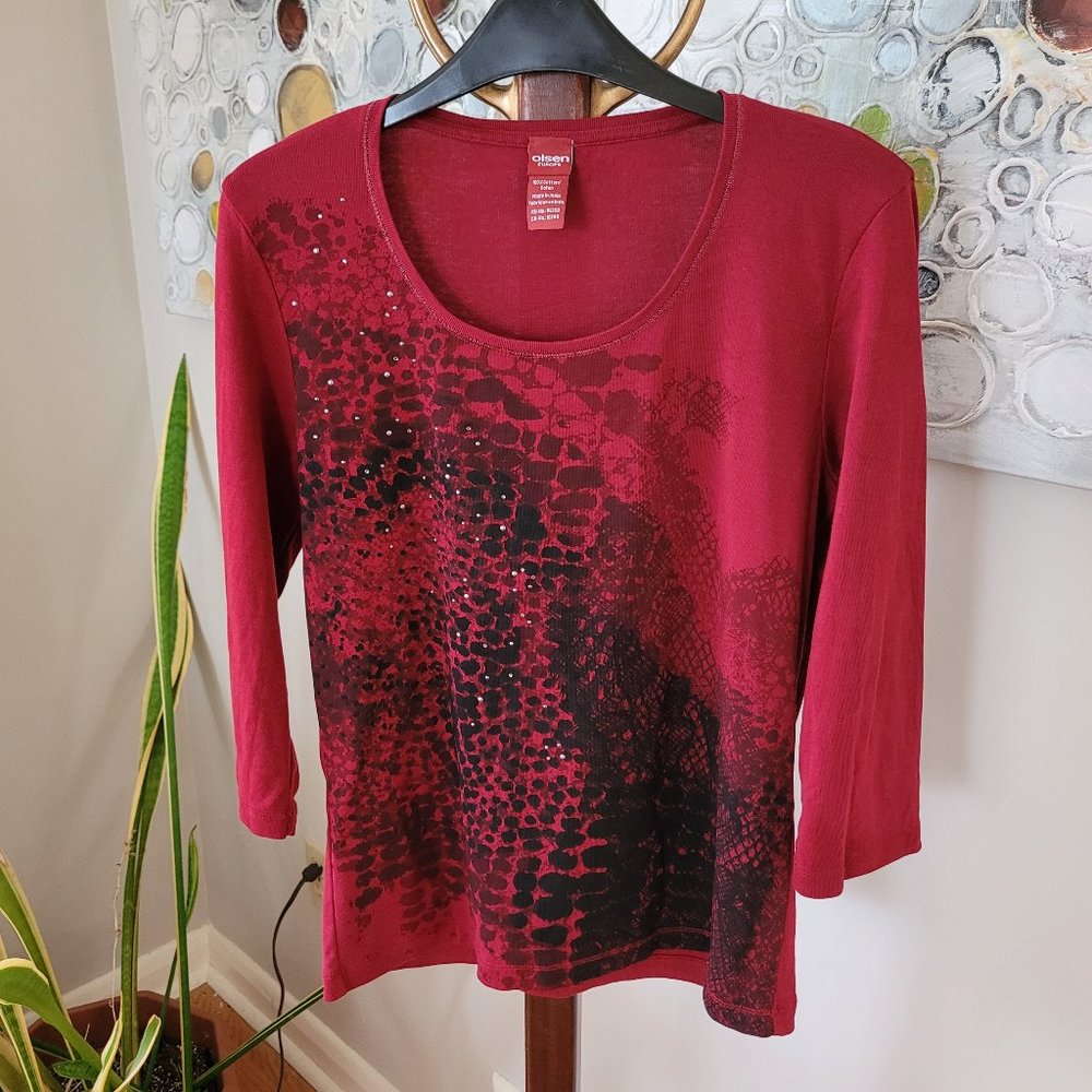 Olsen Europe Cranberry Print Top US 6